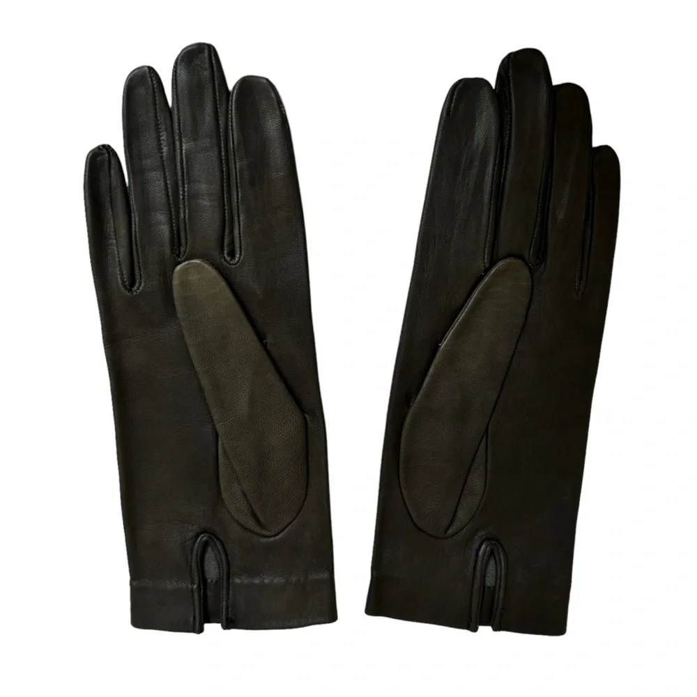 Dark Gray Vintage Leather Ladies Gloves with Silver Links